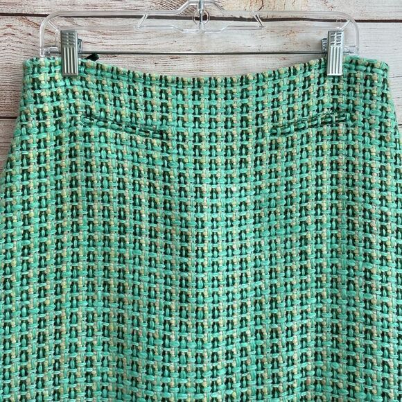 TIBI WOOL BLEND BASKETWEAVE PENCIL SKIRT IN GREEN‎ - Picture 2 of 7